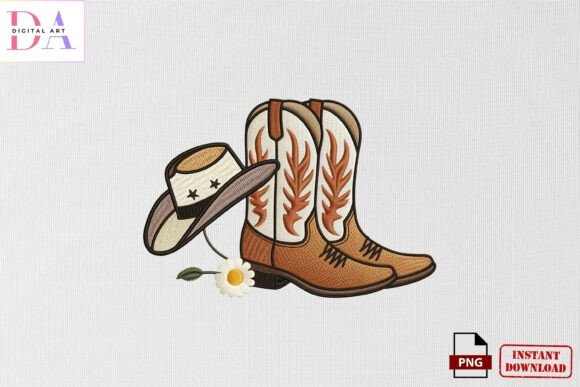 Cowboy Boots and Hat Embroidery PNG Review for Boutique Sweatshirt Design